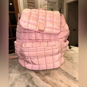 Pink Puffer Quilted Backpack Adjustable‎ Straps Side & Front Pockets